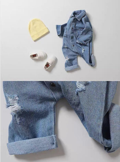 長袖ジャンプスーツ ダメージ加工長袖デニムジャンプスーツ オーバーオール【mh0010786】