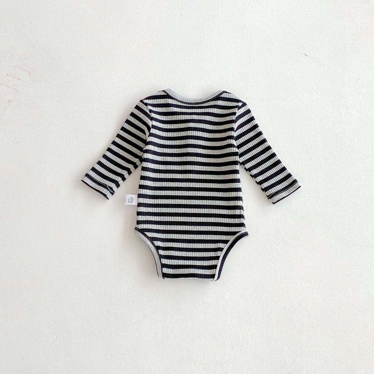 長袖ロンパース リブ素材ヘンリーネック長袖ロンパースボーダー柄【mh0010919】