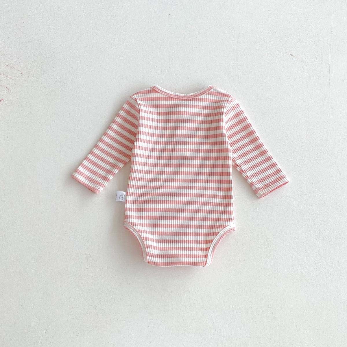 長袖ロンパース リブ素材ヘンリーネック長袖ロンパースボーダー柄【mh0010919】