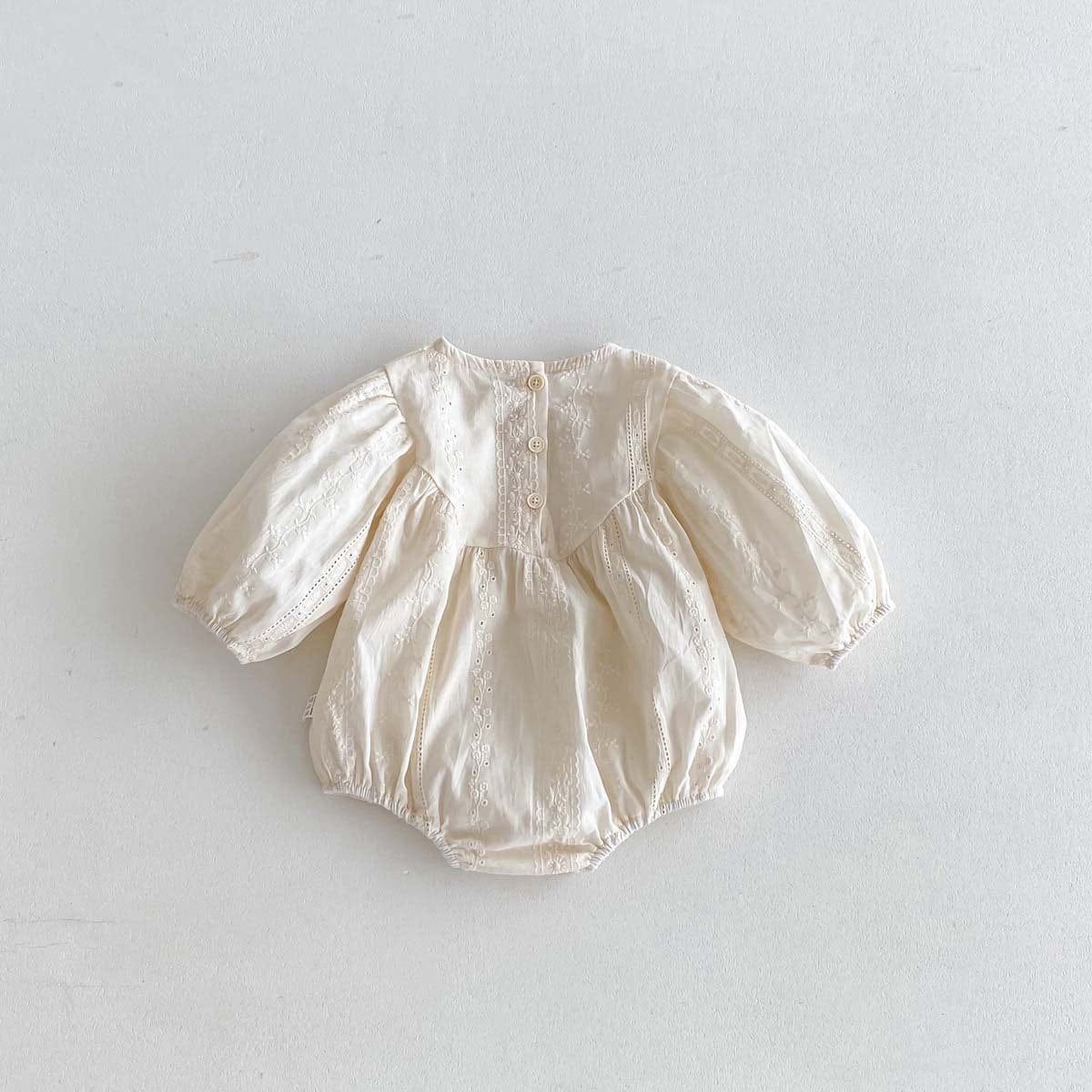 長袖ロンパース 刺繍レース長袖パフスリーブロンパース【mh0010924】