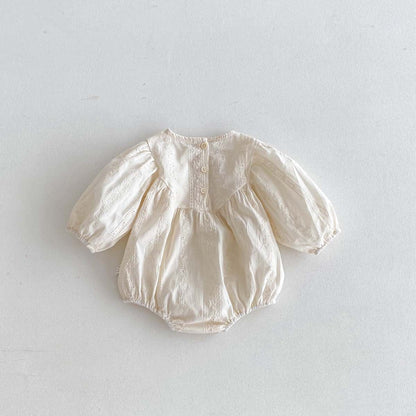 長袖ロンパース 刺繍レース長袖パフスリーブロンパース【mh0010924】