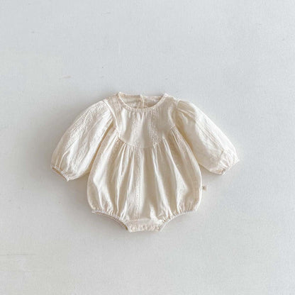 長袖ロンパース 刺繍レース長袖パフスリーブロンパース【mh0010924】