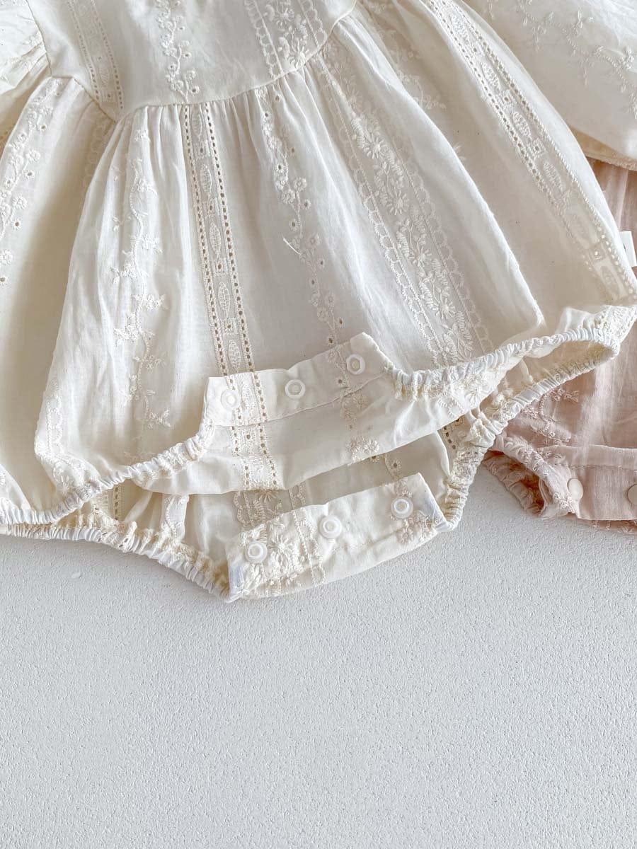 長袖ロンパース 刺繍レース長袖パフスリーブロンパース【mh0010924】