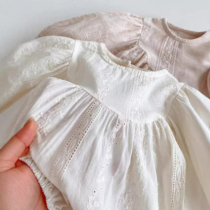 長袖ロンパース 刺繍レース長袖パフスリーブロンパース【mh0010924】