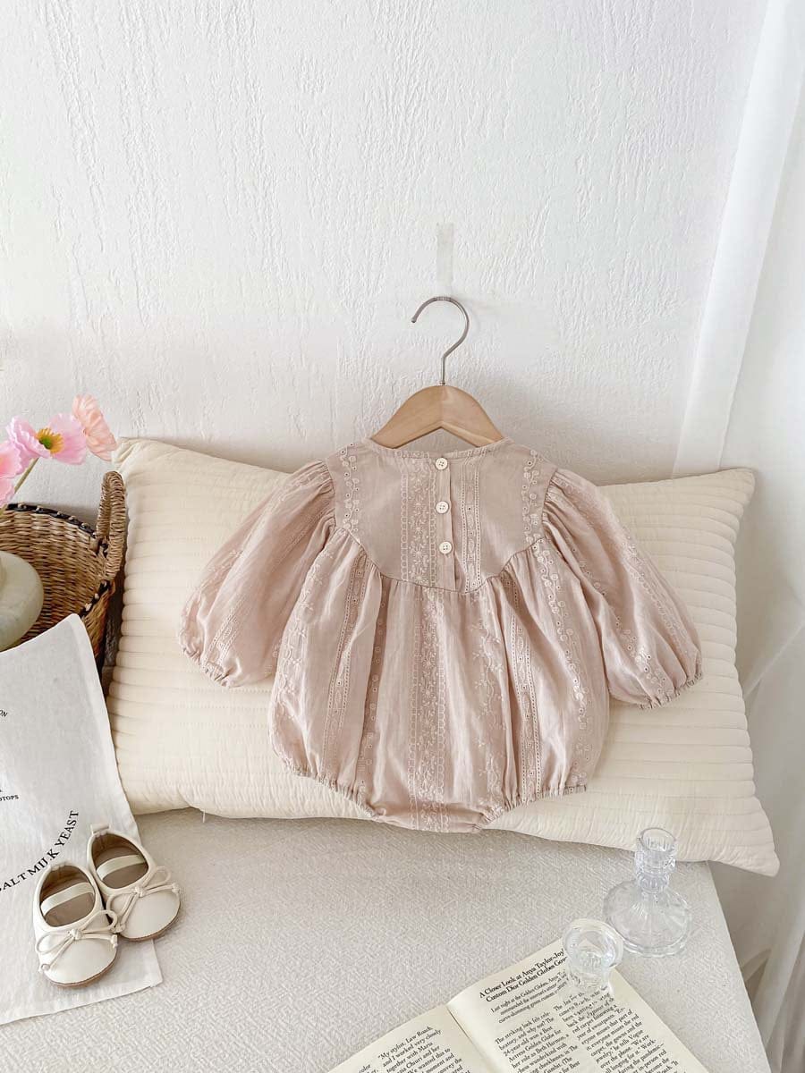 長袖ロンパース 刺繍レース長袖パフスリーブロンパース【mh0010924】