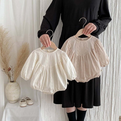 長袖ロンパース 刺繍レース長袖パフスリーブロンパース【mh0010924】