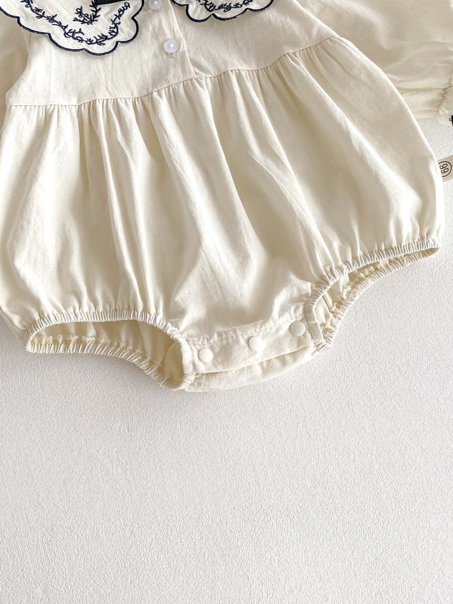 長袖ロンパース 刺繍レースフリル襟長袖ロンパース【mh0010926】