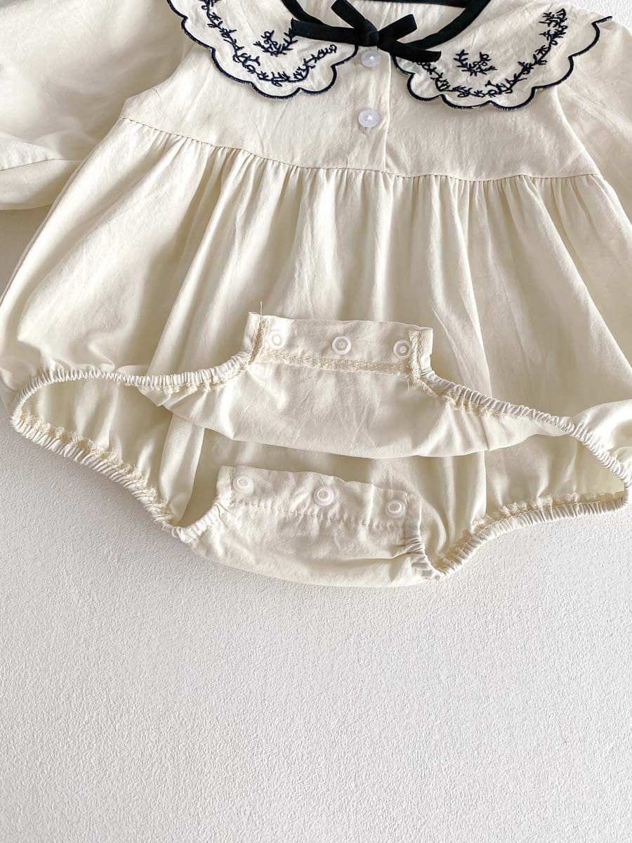 長袖ロンパース 刺繍レースフリル襟長袖ロンパース【mh0010926】