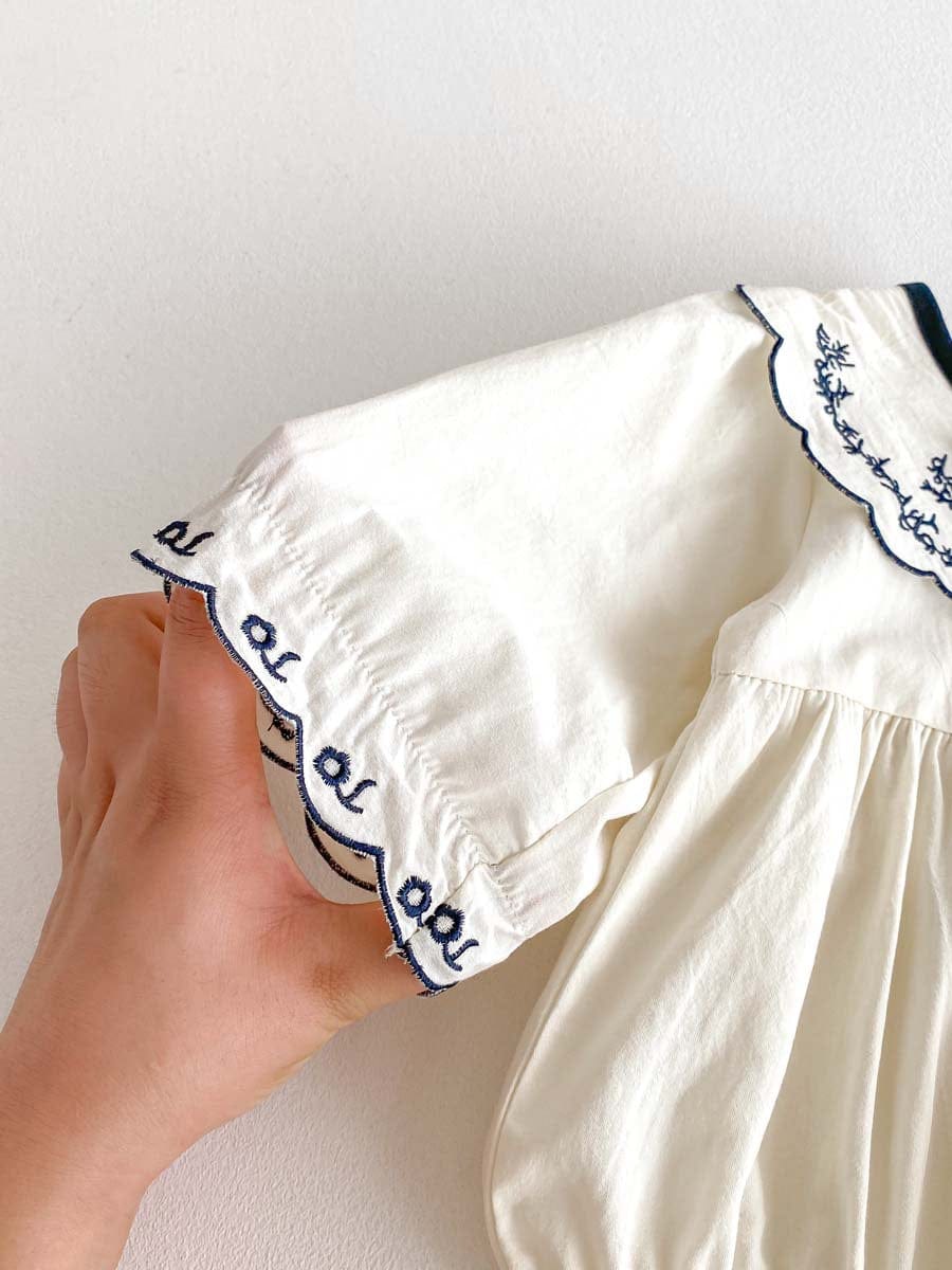 長袖ロンパース 刺繍レースフリル襟長袖ロンパース【mh0010926】