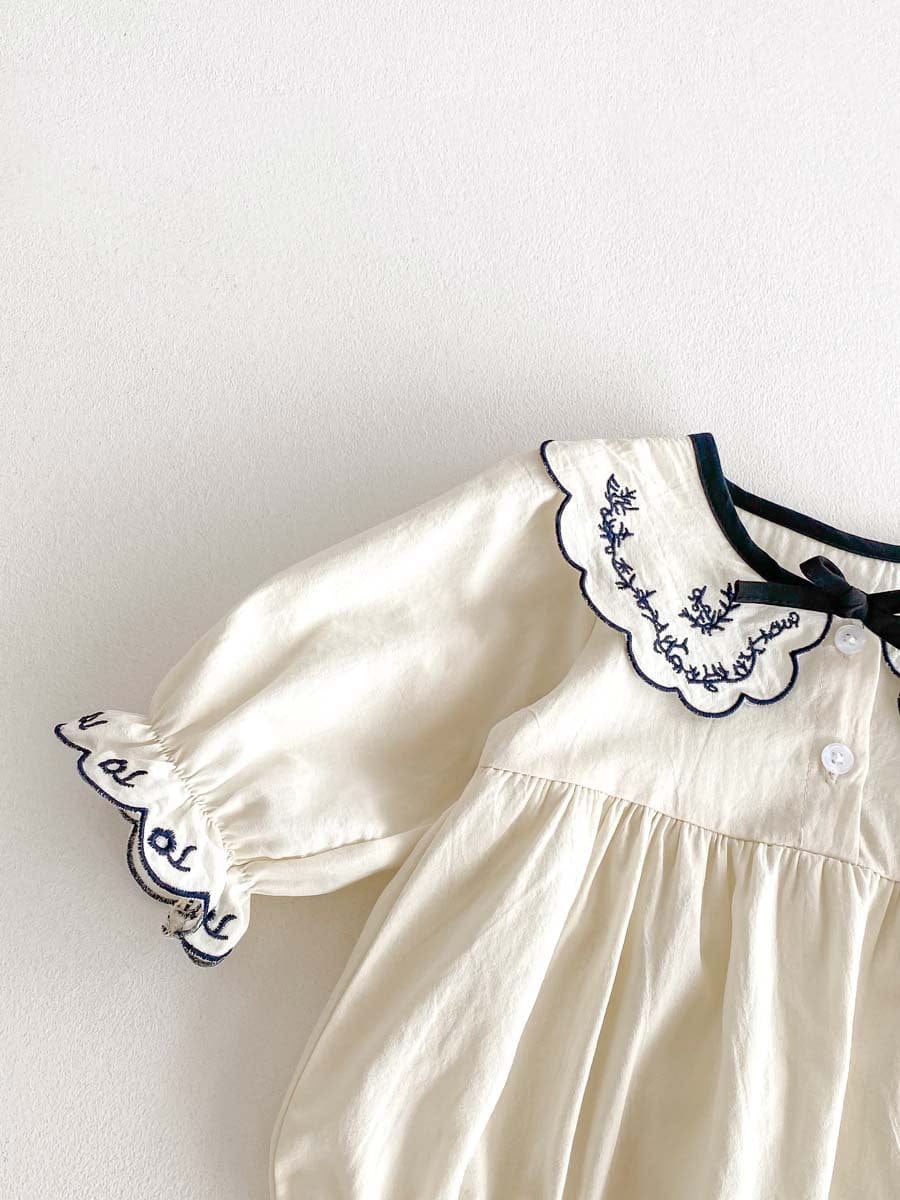 長袖ロンパース 刺繍レースフリル襟長袖ロンパース【mh0010926】