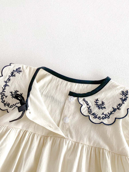 長袖ロンパース 刺繍レースフリル襟長袖ロンパース【mh0010926】