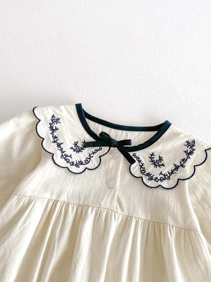 長袖ロンパース 刺繍レースフリル襟長袖ロンパース【mh0010926】