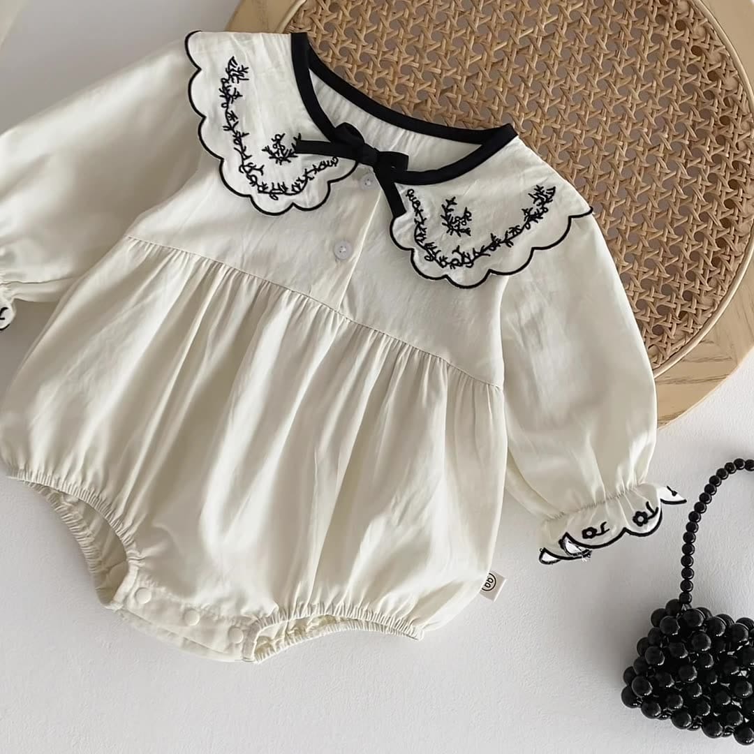 長袖ロンパース 刺繍レースフリル襟長袖ロンパース【mh0010926】