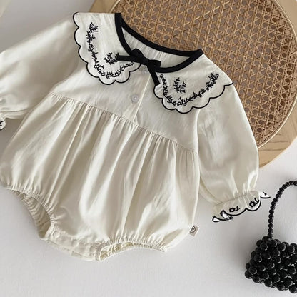 長袖ロンパース 刺繍レースフリル襟長袖ロンパース【mh0010926】