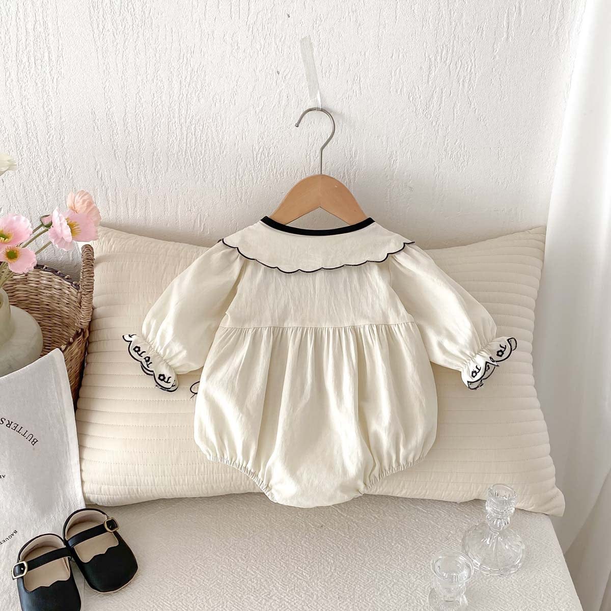 長袖ロンパース 刺繍レースフリル襟長袖ロンパース【mh0010926】