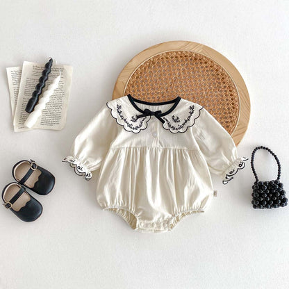 長袖ロンパース 刺繍レースフリル襟長袖ロンパース【mh0010926】