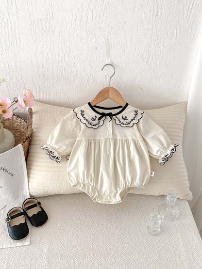 長袖ロンパース 刺繍レースフリル襟長袖ロンパース【mh0010926】