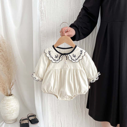 長袖ロンパース 刺繍レースフリル襟長袖ロンパース【mh0010926】