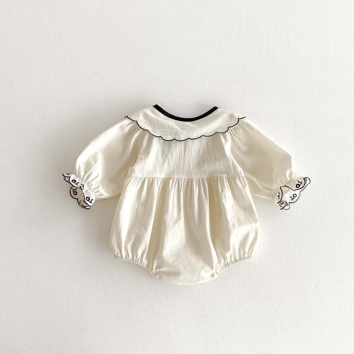 長袖ロンパース 刺繍レースフリル襟長袖ロンパース【mh0010926】