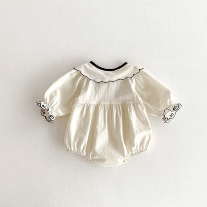 長袖ロンパース 刺繍レースフリル襟長袖ロンパース【mh0010926】