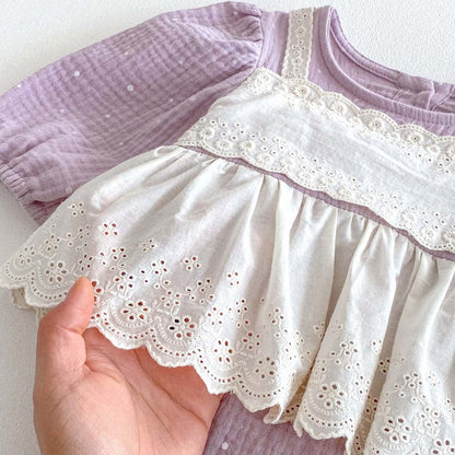 長袖ロンパース レースエプロンドッキング長袖ロンパース【mh0010927】