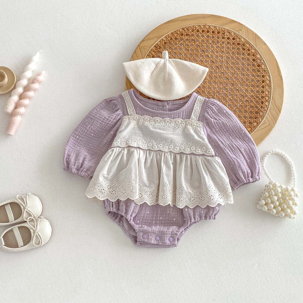 長袖ロンパース レースエプロンドッキング長袖ロンパース【mh0010927】