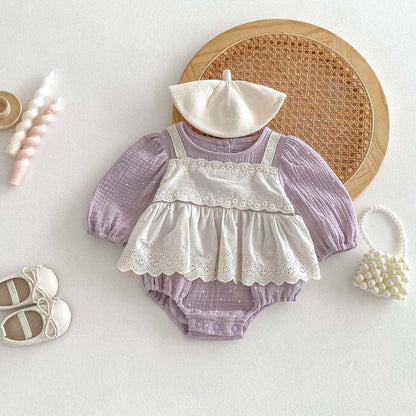 長袖ロンパース レースエプロンドッキング長袖ロンパース【mh0010927】