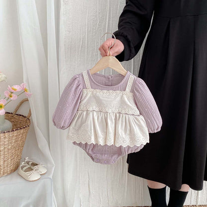 長袖ロンパース レースエプロンドッキング長袖ロンパース【mh0010927】