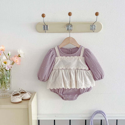 長袖ロンパース レースエプロンドッキング長袖ロンパース【mh0010927】