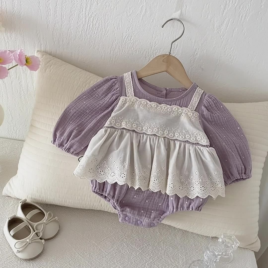 長袖ロンパース レースエプロンドッキング長袖ロンパース【mh0010927】