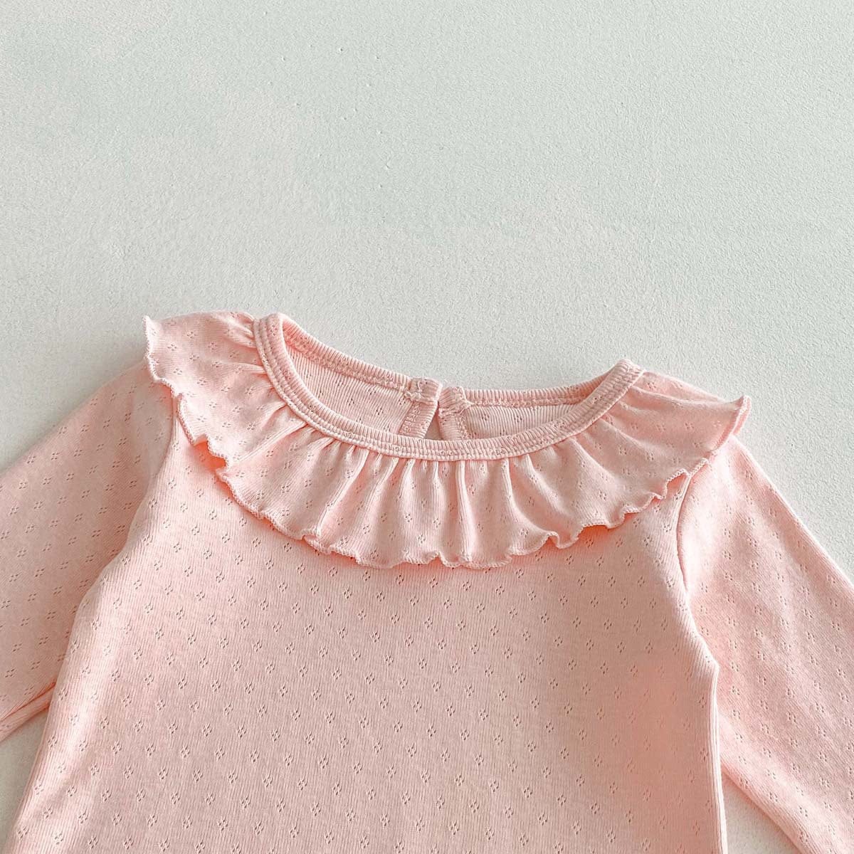 長袖ロンパース ラッフル襟長袖ロンパース+うさ耳ボンネット帽子セット【mh0010932】