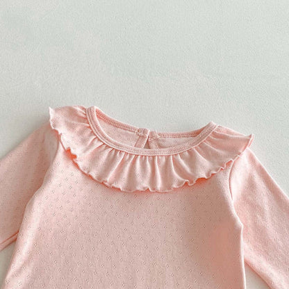 長袖ロンパース ラッフル襟長袖ロンパース+うさ耳ボンネット帽子セット【mh0010932】