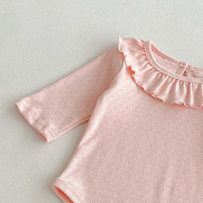 長袖ロンパース ラッフル襟長袖ロンパース+うさ耳ボンネット帽子セット【mh0010932】