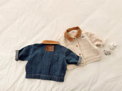 ショートコート・ジャケット・ジャンパー バイカラー襟付き長袖デニムジャケット コットンジャケット【mh0011017】