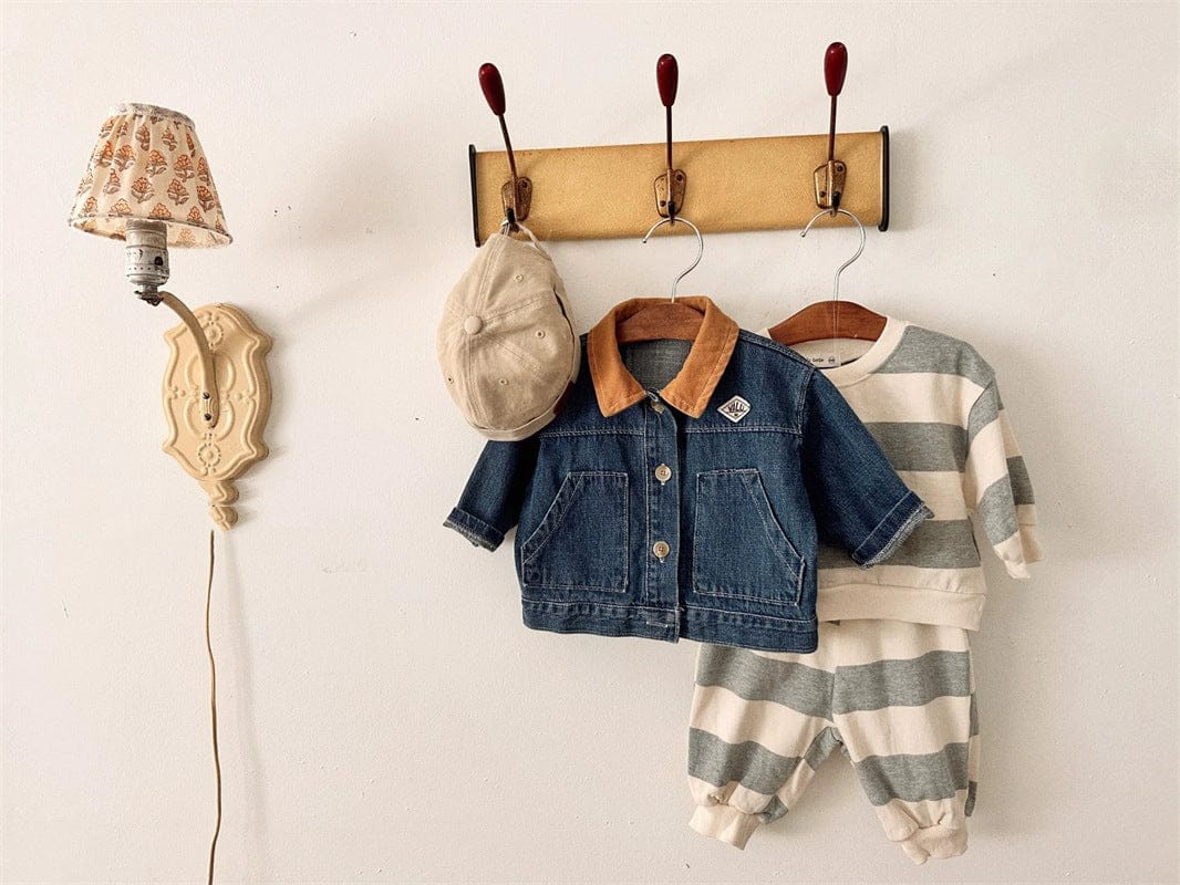 ショートコート・ジャケット・ジャンパー バイカラー襟付き長袖デニムジャケット コットンジャケット【mh0011017】