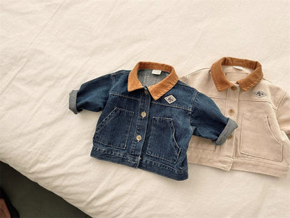 ショートコート・ジャケット・ジャンパー バイカラー襟付き長袖デニムジャケット コットンジャケット【mh0011017】