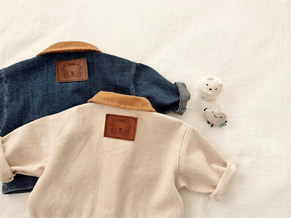 ショートコート・ジャケット・ジャンパー バイカラー襟付き長袖デニムジャケット コットンジャケット【mh0011017】