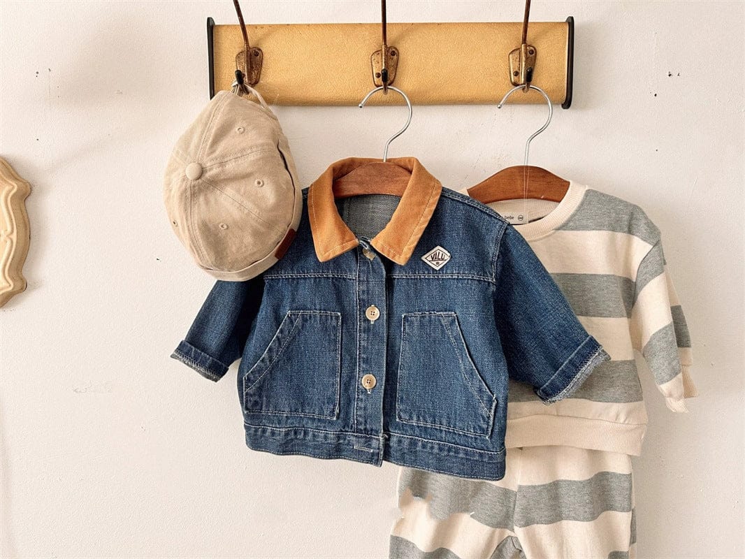 ショートコート・ジャケット・ジャンパー バイカラー襟付き長袖デニムジャケット コットンジャケット【mh0011017】