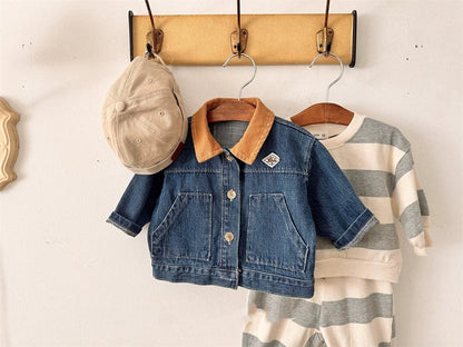 ショートコート・ジャケット・ジャンパー バイカラー襟付き長袖デニムジャケット コットンジャケット【mh0011017】