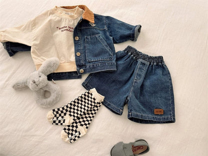 ショートコート・ジャケット・ジャンパー バイカラー襟付き長袖デニムジャケット コットンジャケット【mh0011017】