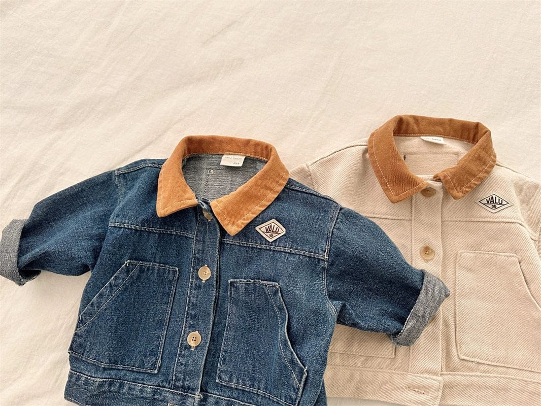 ショートコート・ジャケット・ジャンパー バイカラー襟付き長袖デニムジャケット コットンジャケット【mh0011017】