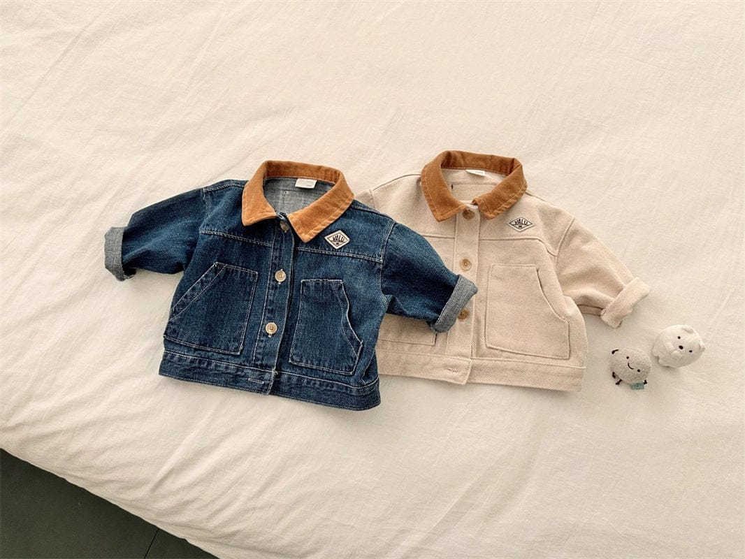 ショートコート・ジャケット・ジャンパー バイカラー襟付き長袖デニムジャケット コットンジャケット【mh0011017】