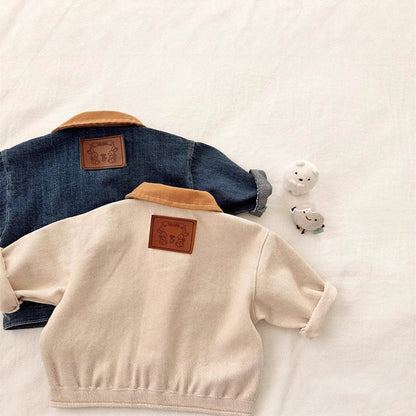 ショートコート・ジャケット・ジャンパー バイカラー襟付き長袖デニムジャケット コットンジャケット【mh0011017】