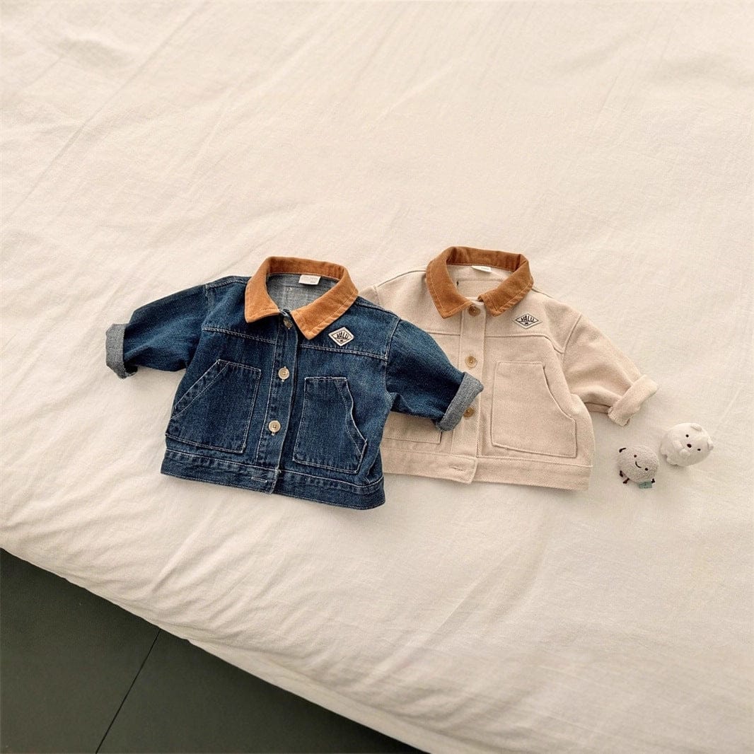 ショートコート・ジャケット・ジャンパー バイカラー襟付き長袖デニムジャケット コットンジャケット【mh0011017】