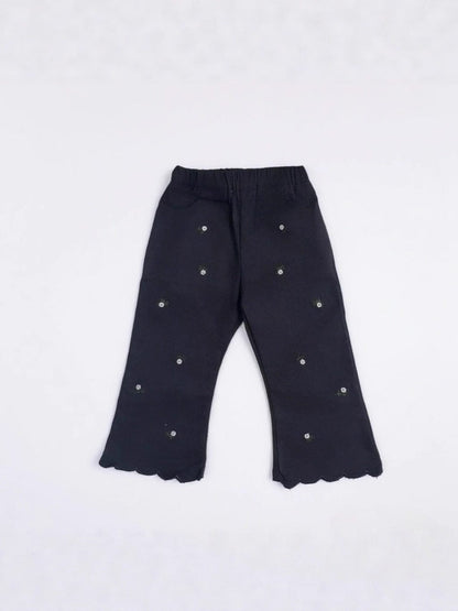 ロングパンツ・スウェットパンツ フラワー刺繍裾メロウフレアパンツ ワイドパンツ【mh0011018】