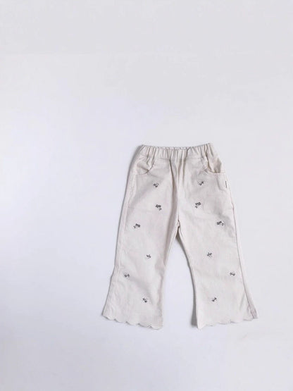 ロングパンツ・スウェットパンツ フラワー刺繍裾メロウフレアパンツ ワイドパンツ【mh0011018】
