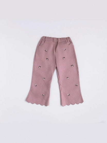 ロングパンツ・スウェットパンツ フラワー刺繍裾メロウフレアパンツ ワイドパンツ【mh0011018】