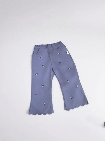 ロングパンツ・スウェットパンツ フラワー刺繍裾メロウフレアパンツ ワイドパンツ【mh0011018】