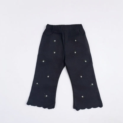 ロングパンツ・スウェットパンツ フラワー刺繍裾メロウフレアパンツ ワイドパンツ【mh0011018】