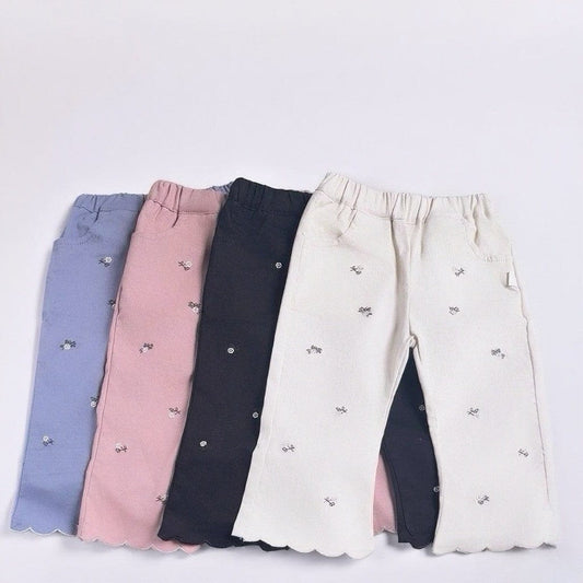 ロングパンツ・スウェットパンツ フラワー刺繍裾メロウフレアパンツ ワイドパンツ【mh0011018】